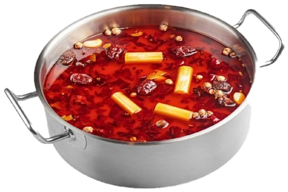 Spicy Broth in a stainless steel pot